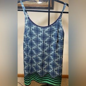 CAbi #107 Spaghetti Strap Border Stripe Blue & Green Printed Scoop Tank Top